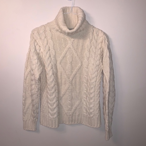 Aran Sweater Market Cream Cable Knit 100% Merino Wool Sweater M - Picture 3 of 13